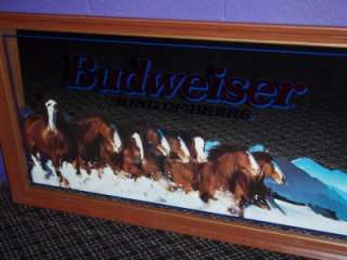 Huge!! 1995 Budweiser Beer Mirror Clydsdale Horses Horse Bar Pub Sign 