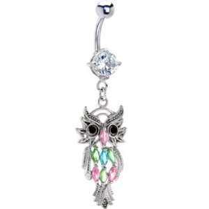   Marquise Owl Dangle Dangling Belly button Navel Ring 14 gauge Jewelry