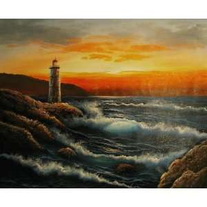   Painting   Light House 20 X 24   Hand Painted Canvas Art: Home