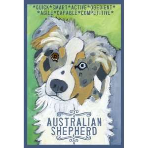  Colorful Australian Shepherd Dog Print from Oil Original 