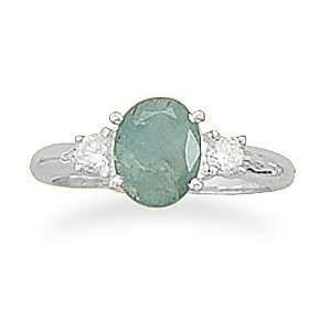 Rough Cut Emerald and Cz .925 Sterling Silver Ring. Sizes 5 9 
