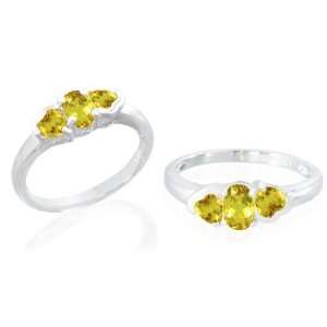  Oval & Heart Cut Citrine Three Stone Ring Sterling Silver 