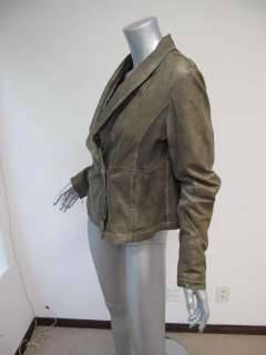 Emporio Armani Distressed Gray Leather/Poly Zip Up Cross Button Jacket 