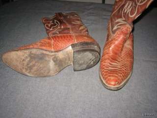 Nocona Cowboy Boot SNAKE Skin Orange & Brown 9 1/2 D Worn Condition