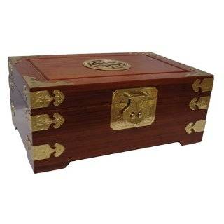 Chinese rosewood jewelry box chest with asian brass accents and 