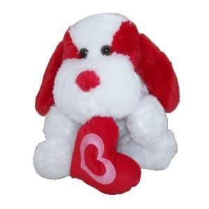   Long Red White Floppy Puppy Dog Plush Toy with Heart: Toys & Games