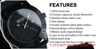 NEW MENS BLACK MILITARY ROYALE ARMY SPORT NAVY WATCH US  
