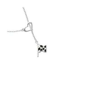   Checkered Race Flag Heart Lariat Charm Necklace: Arts, Crafts & Sewing