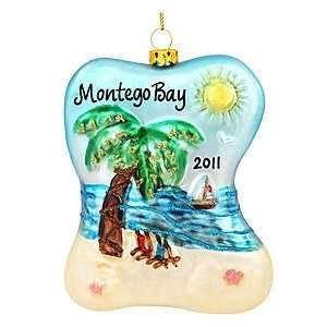  Beach Scene With Palm Tree Glass Ornament: Home & Kitchen