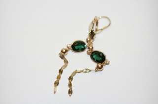 14k gold natural Green Tourmaline bezel Lever earrings  