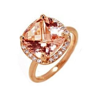 18k Rose Gold Natural Morganite & Diamond Right Hand Ring Size 5.75 Ct 