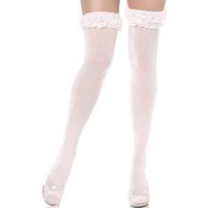 Lets Party By Smiffys USA Opaque White Thigh Highs with Lace Ruffles 
