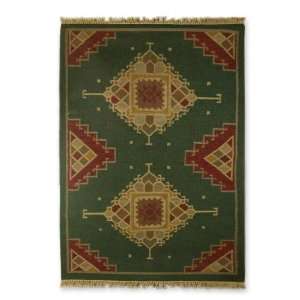  Wool and cotton rug, Emerald Fantasy (4.5x6)