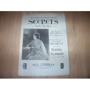  Secrets Song Fox trot (Sheet Music) Norma Talmadge Books