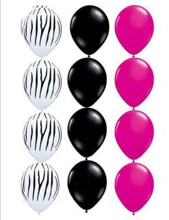 12pc. Zebra Stripes Black Hot Pink Latex Balloons Party Supplies ZL 2 