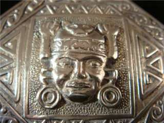   Sterling Silver Peru Pin/Brooch Aztec Motif Artist signed FS Peruvian