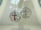   Design Sterling Silver .925 Large CROSS with HEARTS Drop Earrings New