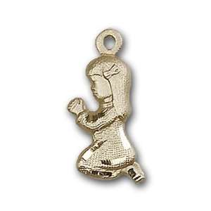 14kt Gold Baby Child or Lapel Badge Medal with Praying Girl Charm and 