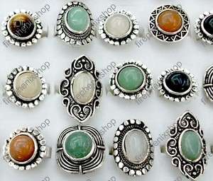 wholesale 30 natural stone Tibet silver rings assorted  