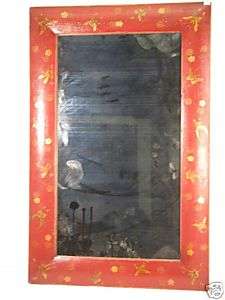 Chinese Red Lacquer/Butterfly Frame Midsize Mirror  