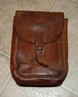 ANTIQUE US MILITARY LEATHER BULLET POUCH BAG SHELLS FOUND INSIDE 