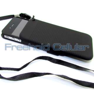 Black Hard Shell Case w/ Slide Front Cover and Strap for iPhone 4S 