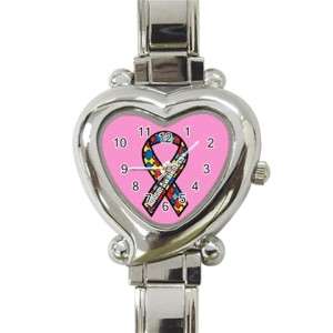 New Autism Awareness Ribbon Heart Italian Charm Wrist Watch  