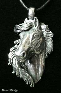   Horse Bust 3D Design Pewter Pendant Equestrian Necklace Jewelry  