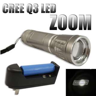 CREE Q3 LED Zoom Flashlight Torch+18650 Battery+Charger  