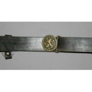 VINTAGE BULGARIAN MILITARY BLACK LEATHER BELT WITH BRASS LION BUCKLE 