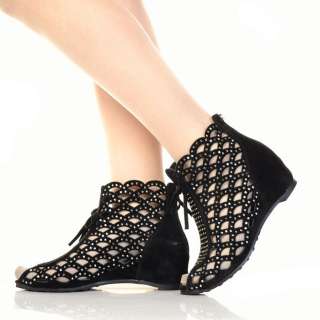 Lady Summer Open Toe Diamante Hidden Wedge Heel Ankle Sandals Boots 