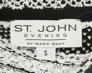 St. John Evening Black & White Knit Paillette Jeweled Button Jacket 