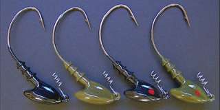 Multi Jigs come in 3/4 oz (left) and 1/2 oz (right with red eyes).