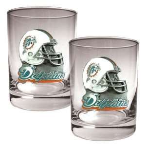 Miami Dolphins NFL 2pc Rocks Glass Set   Helmet logo