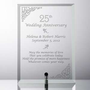  Personalized 25th Wedding Anniversary Glass Plaque 
