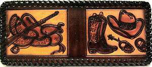 Hand Tooled Genuine Leather Bifold Western Style Wallet  