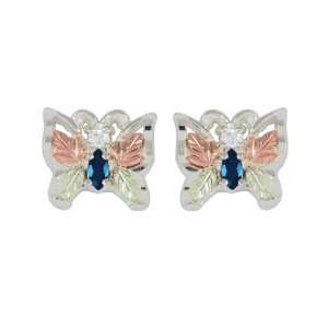    Sapphire and Diamond Butterfly Sterling Silver Earrings: Jewelry