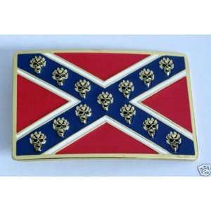  Confederate CSA Flag Skulls Belt Buckle 