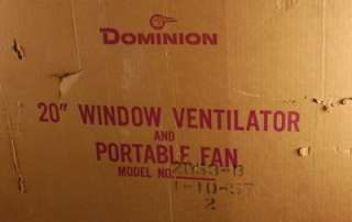   Mid Century DOMINION 20 Window Ventilator Portable Fan 2053 B  