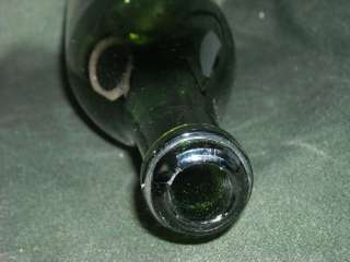 Antique Hand Blown Glass Bottle Dark Green Tint  