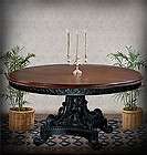 72 Round Dining Table Carved Mahogany Base Glass Top  