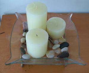 Decorative Candle & Rocks Set In Glass  