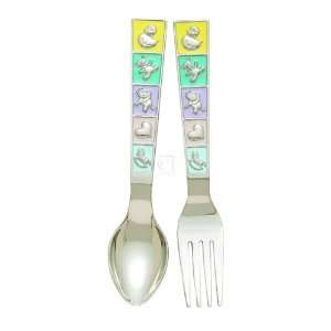   FEEDING SET W/ ICONS   NICKEL PLATED CUP/SPOON/FORK: Kitchen & Dining