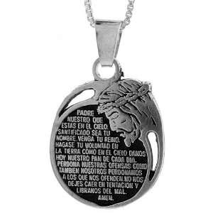 Sterling Silver OUR FATHER The Lords Prayer Pendant, 15/16 in. (24mm 