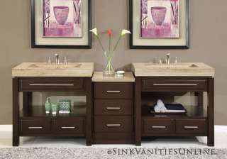 92 Sierra   Travertine Top Bathroom Double Sink Vanity  
