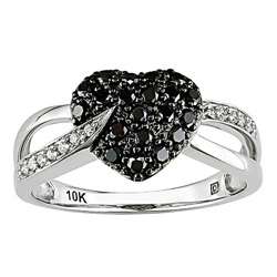   TDW Black and White Diamond Heart Ring (I J, I2 I3)  