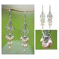 Sterling Silver Pink Iridescence Pearl Earrings (Indonesia 