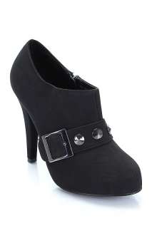 Women 4.5 Heel Studded Buckle Strap Ankle Boots BLACK  