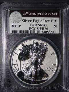 2011 P American Eagle 25th Anniversary Silver Coin   PCGS PR70 Reverse 