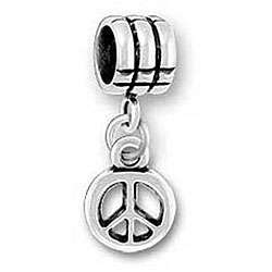 Sterling Silver European style Fancy Peace Sign Charm Beads (Set of 2 